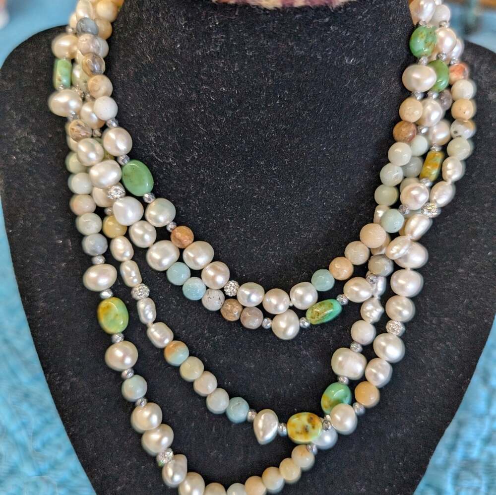 Freshwater Pearl Natural Stone Necklace Wrap Around 48 Inches Long